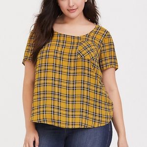Torrid Yellow Plaid Button-Back Top